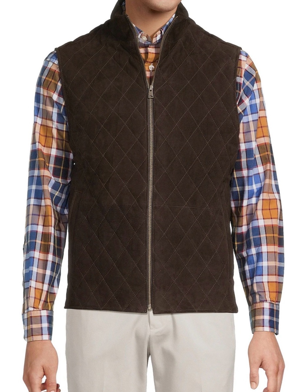 Roundtree & Yorke Dark Brown Suede Quilted Zip Vest